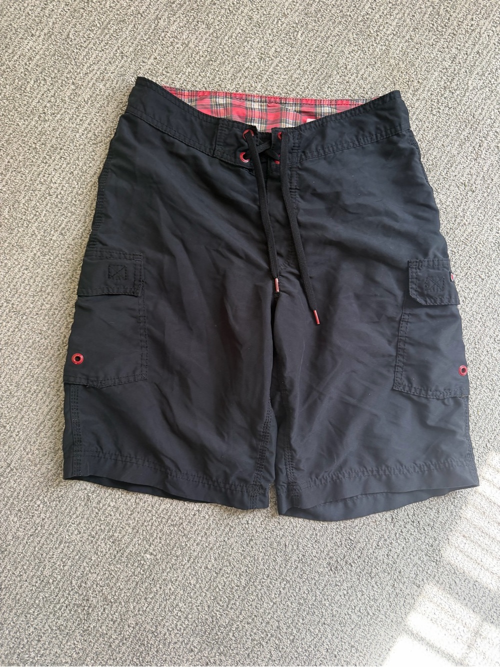Vintage Hurley Black Cargo Swim Shorts with Red Accents